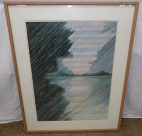 mid century modern framed print pencil signed by the artist