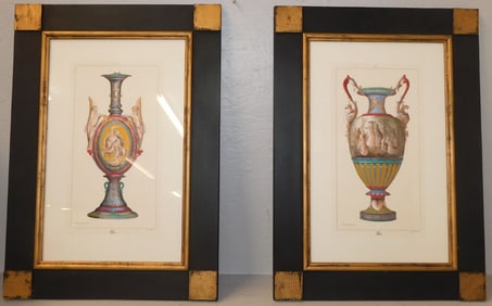 pair of framed urn prints