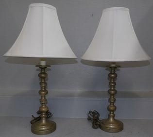 pair of painted metal candlestick lamps