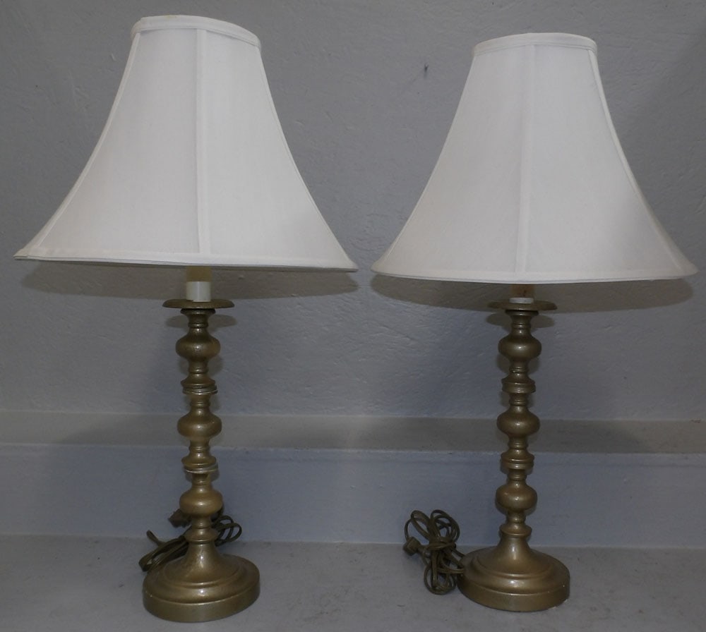 pair of painted metal candlestick lamps (1 of 2)