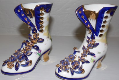 pair of painted porcelain Limoges shoes