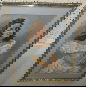 framed pastel portrait of young lady