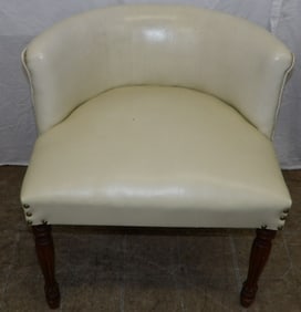 mahogany and vinyl upholstered vanity bench