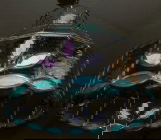 leaded slag glass chandelier