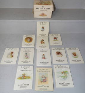 collection of the Beatrix potter children's books: collection of the Beatrix potter children's books. 6 1/2" W 4 1/2" D 4 3/4" H "ALL DESCRIPTIONS AND ANY CONDITION STATEMENT GIVEN BY LANGSTON AUCTION GALLERY ARE STRICTLY OPINIONS AND LANGSTON'S SHALL