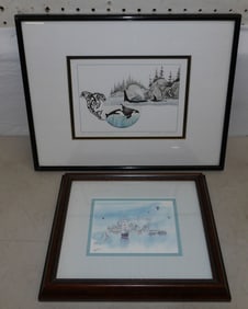 2 framed prints one pencil signed