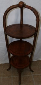 antique oak and wicker muffin stand