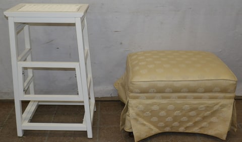 painted stool and upholstered ottoman