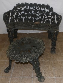 cast iron bench and table, "bench - as is"