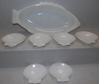 milk glass fish set