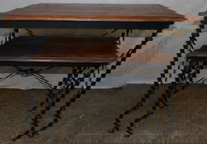 2 mahogany and wrought iron base nesting tables