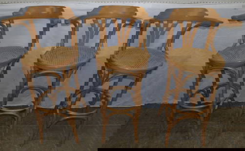 3 elm wood and cane seat bar stools: 3 elm wood and cane seat bar stools . 42 1/2" H "ALL DESCRIPTIONS AND ANY CONDITION STATEMENT GIVEN BY LANGSTON AUCTION GALLERY ARE STRICTLY OPINIONS AND LANGSTON'S SHALL HAVE NO RESPONSIBILITY FOR ER