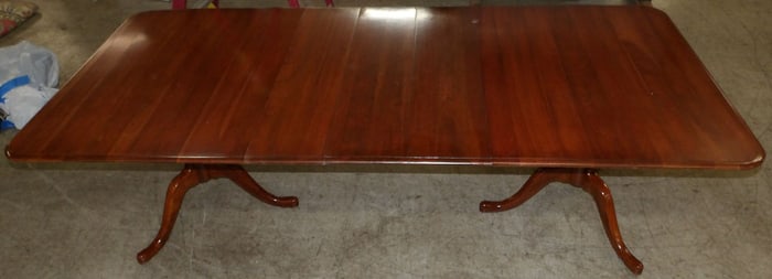 cherry two pedestal dining table with three leafs