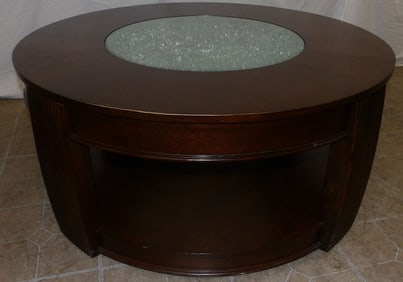 modern oak coffee table with crackle glass