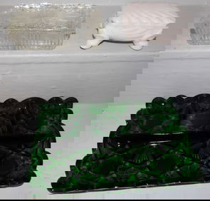 2 glass dresser boxes & tray
