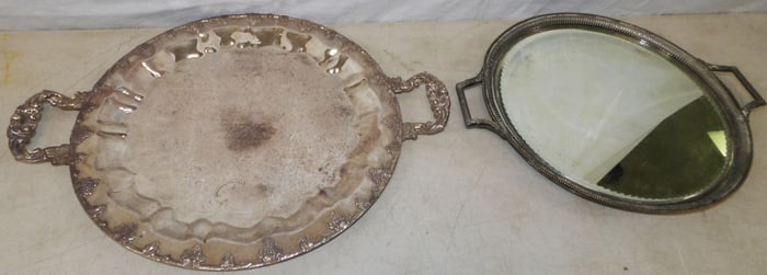 silver plated tray and mirror plateau