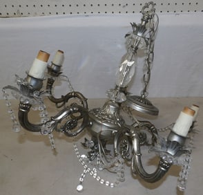 5 light gilded metal and glass chandelier