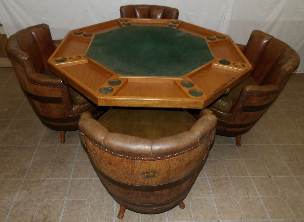 5 piece mid-century modern barrel form poker table set (1 of 6)