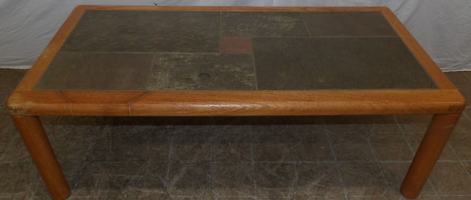 mid century modern Danish teakwood and slate top coffee table