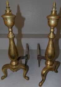 pair of brass andirons
