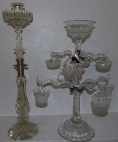 antique glass candlestick and centerpiece