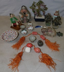 lot of oriental porcelain and carved stone items