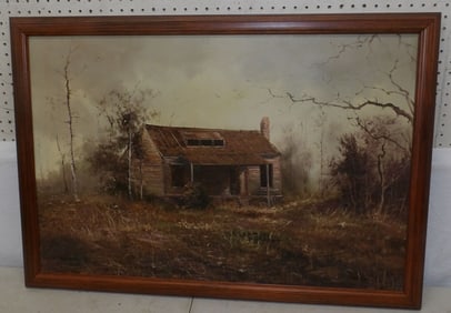 framed oil on canvas farm scene signed by artist