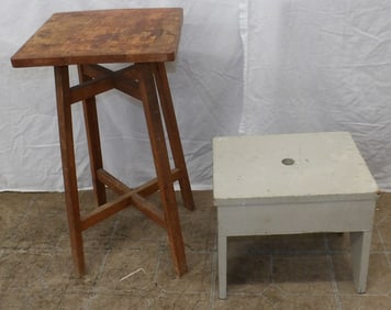 painted stool and oak stand
