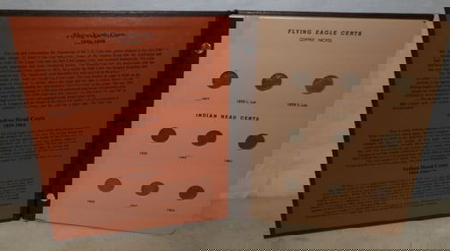 book of flying eagle & Indian head pennies, (not complete)