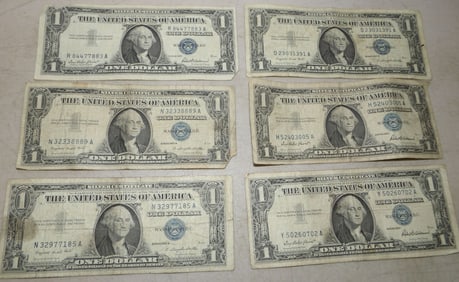 lot of 6 one dollar 1957 silver notes
