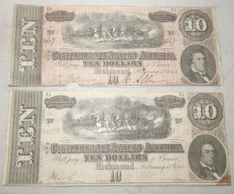 two 10 dollar confederate notes