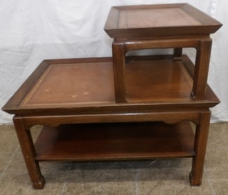 mahogany and tooled leather top end table