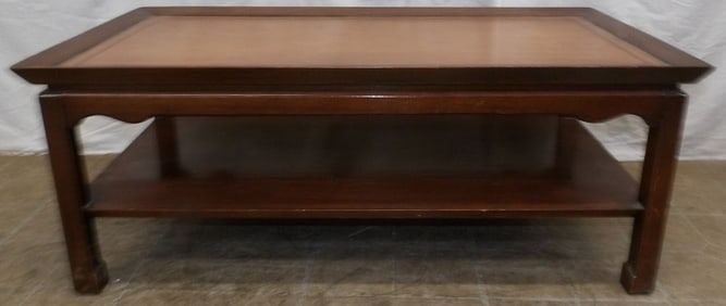 mahogany and tooled leather top coffee table