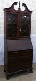 mahogany serpentine front glass door secretary