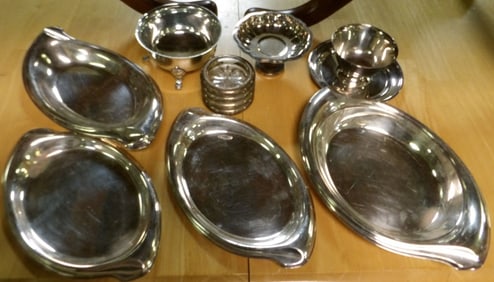 Lot of Silver Plate Trays, Footed Dishes, & Rimmed Coasters