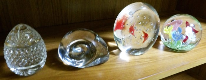 Four Paperweights, (One French, One Art Glass, & One Snail Form)