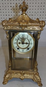 Gilded Bronze Ansonia Crystal Regulator with Open Escapement