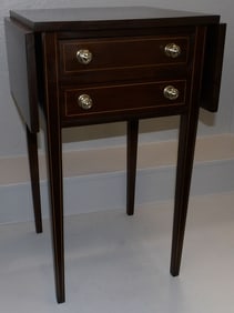 Antique Mahogany Inlaid Two Drawer Drop-Leaf Stand