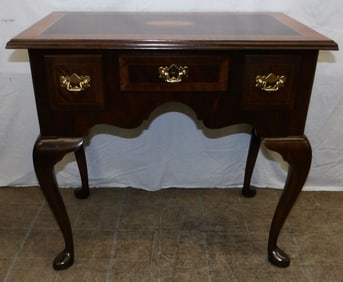 Mahogany & Satin Wood Banded Top Lowboy Console with Pinwheel Inlay by Councill Craftsman
