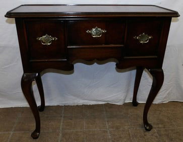Burl Elmwood Three Drawer Queen Anne Style Console
