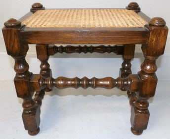 Oak Jacobean Style Stool with Cane Top