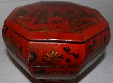 Oriental Painted Wood Covered Box