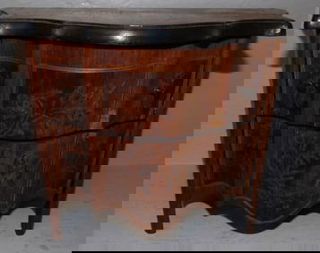 Miniature Walnut French Inlaid Two Drawer Commode