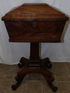 19th Century Mahogany Regency Teapoy Planter with Copper Liner: 19th Century Mahogany Regency Teapoy Planter with Copper Liner . 16" W 11 1/2" D 29" H "ALL DESCRIPTIONS AND ANY CONDITION STATEMENT GIVEN BY LANGSTON AUCTION GALLERY ARE STRICTLY OPINIONS AND LANGSTO