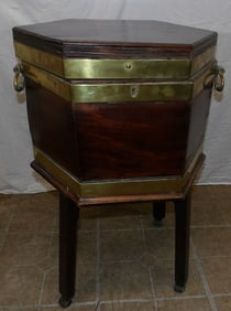 19th Century Mahogany & Brass Bound Cellarette with Original Zinc Liner