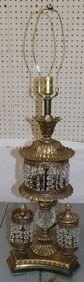 Gilded Metal & Beaded Glass Prism Three Light Lamp