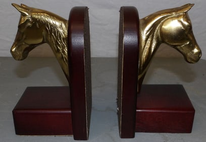 Pair of Brass & Cherry Horse Bookends by Thomas Blakemore England