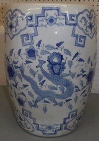 Painted Oriental Porcelain Blue & White Garden Seat