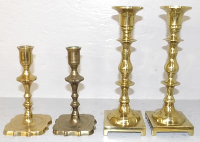 Two Pair of Antique Brass Candlesticks