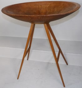 Antique Carved Elm Wood Dough Bowl on Stand